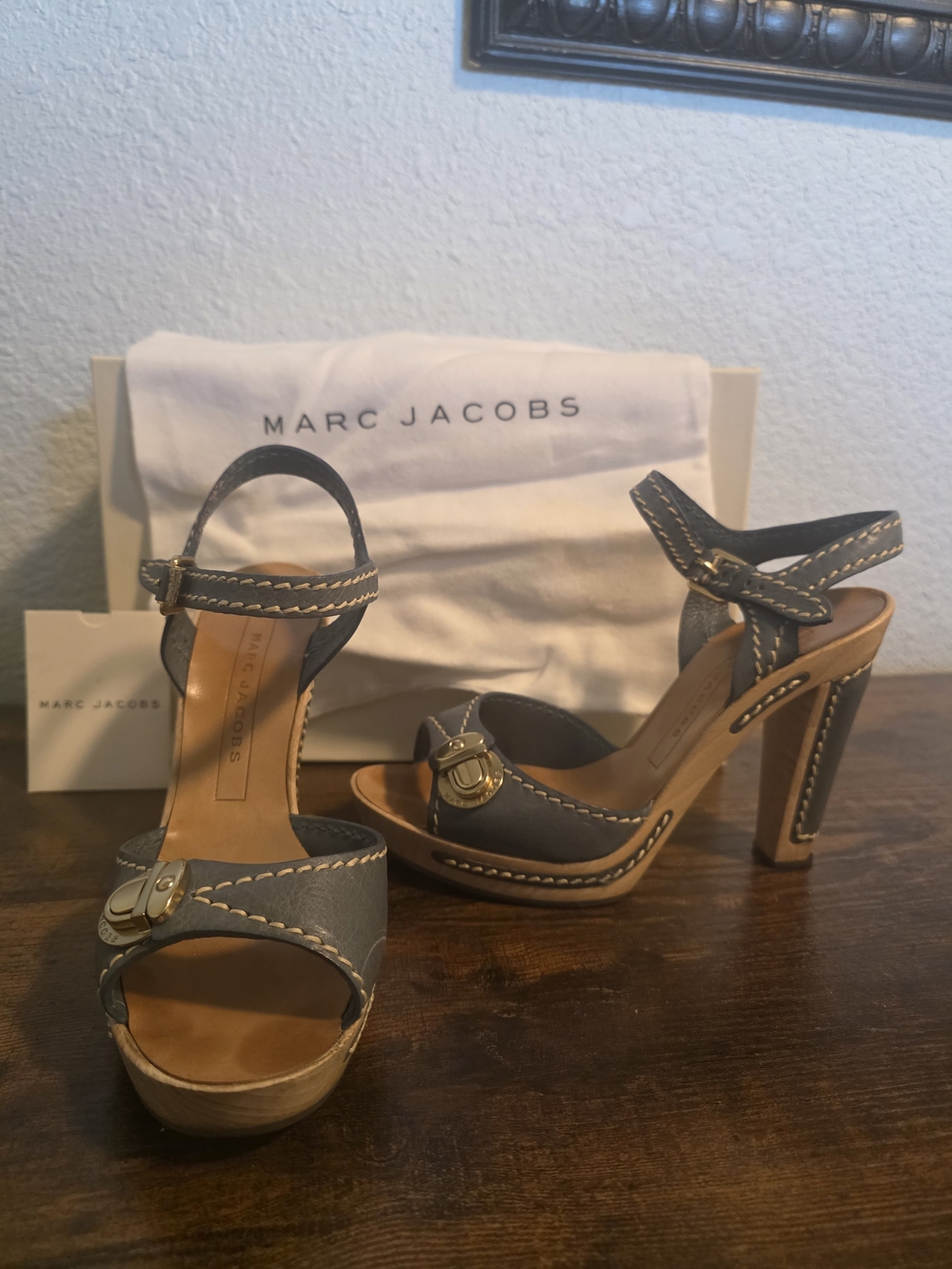 Marc Jacobs Gray Leather Platform Ankle-Strap Heels